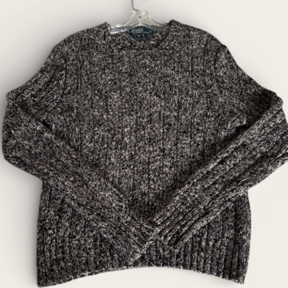Polo by Ralph Lauren VTG Black & White Speckle Heathered Knitted Men’s Sweater L